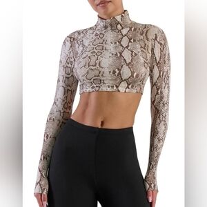 Snakeskin Print Turtleneck Crop Top